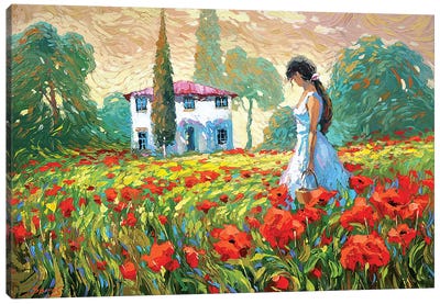 Girl And Poppies Canvas Art Print - Dmitry Spiros