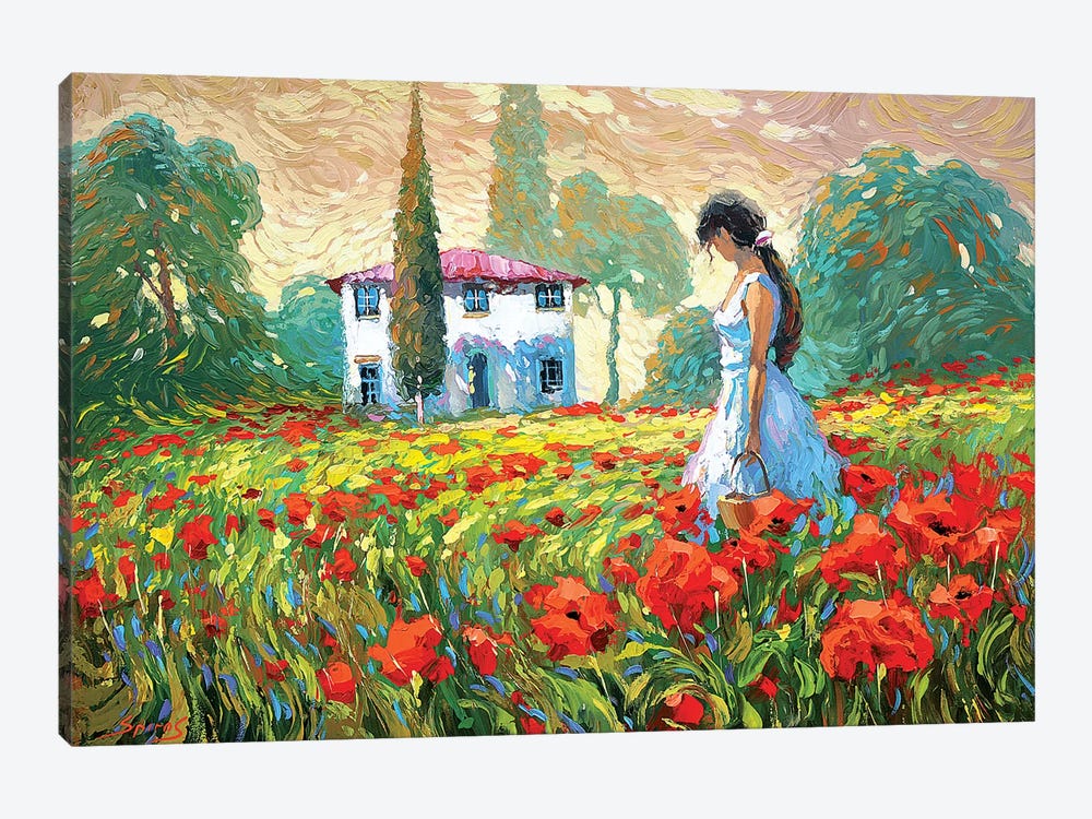 Girl And Poppies by Dmitry Spiros 1-piece Canvas Wall Art
