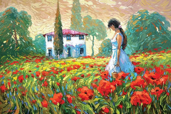 Dmitry Spiros: Girl And Poppies by Dmitry Spiros