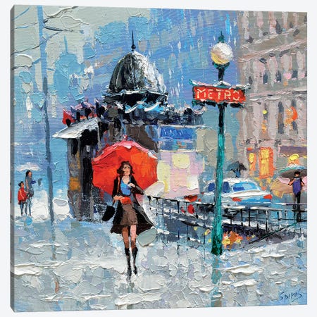Girl With Red Umbrella Canvas Print #DMT83} by Dmitry Spiros Canvas Wall Art