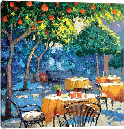 In The Shade Of Cafe Canvas Art Print - Palette Knife Prints