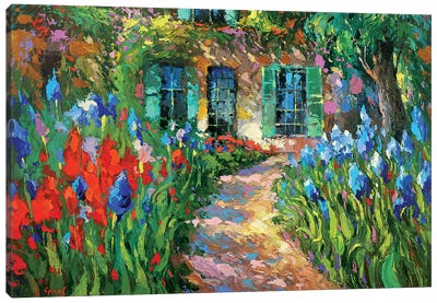Irises Near The House Canvas Art Print
