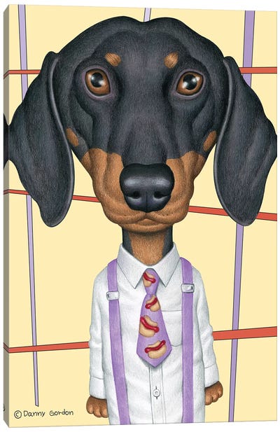 Dachshund Wearing Tie With Lines Canvas Art Print - Dachshund Art
