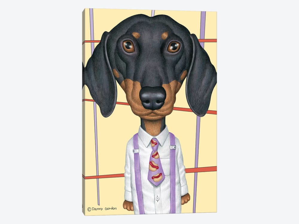 Dachshund Wearing Tie With Lines by Danny Gordon 1-piece Canvas Print