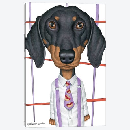Dachshund Wearing Tie With Lines On White Canvas Print #DNG114} by Danny Gordon Canvas Artwork