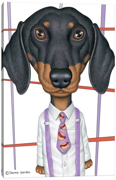 Dachshund Wearing Tie With Lines On White Canvas Art Print - Danny Gordon