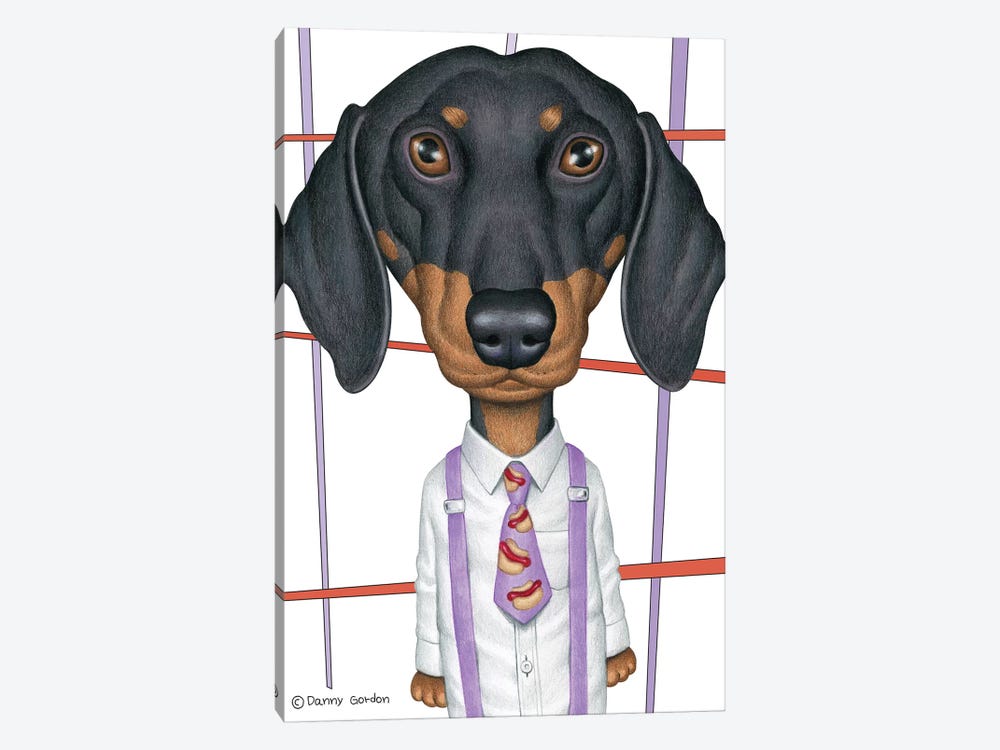 Dachshund Wearing Tie With Lines On White by Danny Gordon 1-piece Canvas Artwork