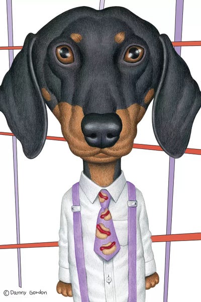 Office Humor: Dachshund Wearing Tie With Lines On White by Danny Gordon