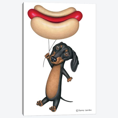 Blk Dachshund Hotdog Balloon Canvas Print #DNG117} by Danny Gordon Canvas Wall Art