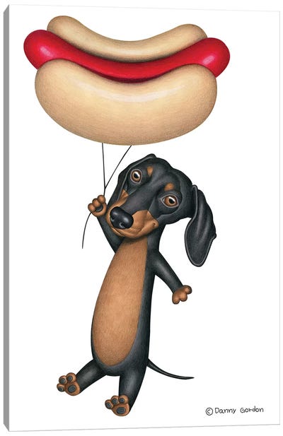 Blk Dachshund Hotdog Balloon Canvas Art Print - Danny Gordon