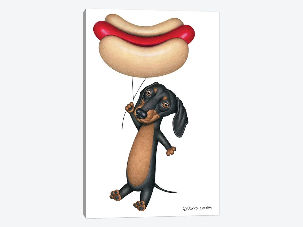 Blk Dachshund Hotdog Balloon by Danny Gordon 1-piece Canvas Print