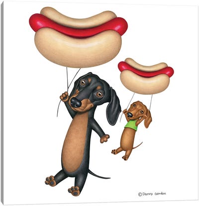 Dachshund Hotdog Balloons Canvas Art Print - Dachshund Art