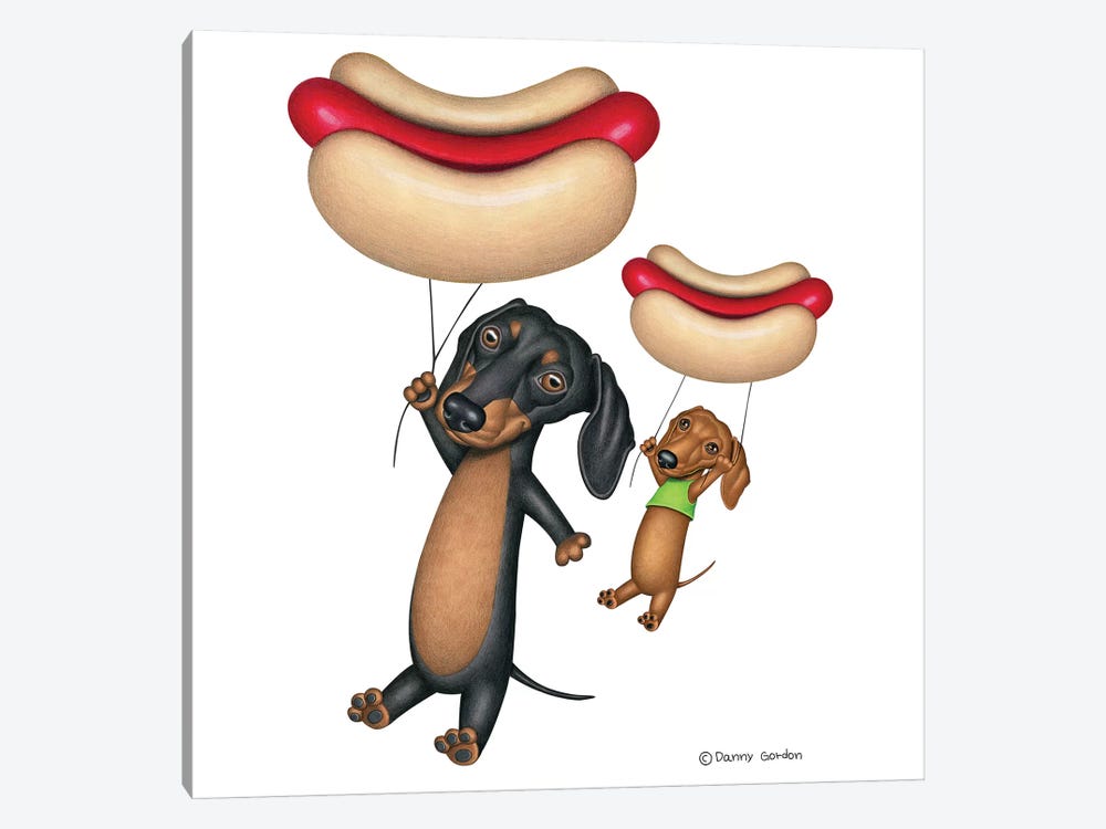 Dachshund Hotdog Balloons by Danny Gordon 1-piece Canvas Wall Art
