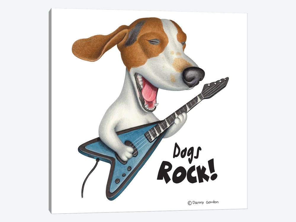 Basset Hound Dogs Rock by Danny Gordon 1-piece Canvas Art Print