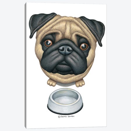 Pug Near Dog Bowl Canvas Print #DNG127} by Danny Gordon Canvas Print