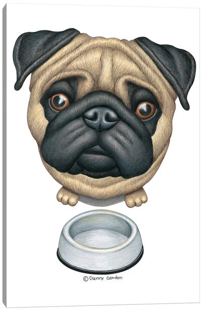Pug Near Dog Bowl Canvas Art Print - Danny Gordon