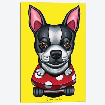 Boston Terrier Skateboard Canvas Print #DNG128} by Danny Gordon Canvas Art