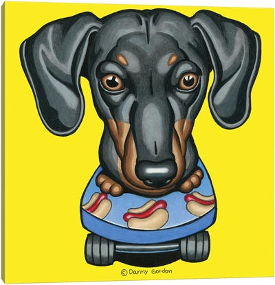 Dachshund Hotdog Skateboard Canvas Art Print - Danny Gordon