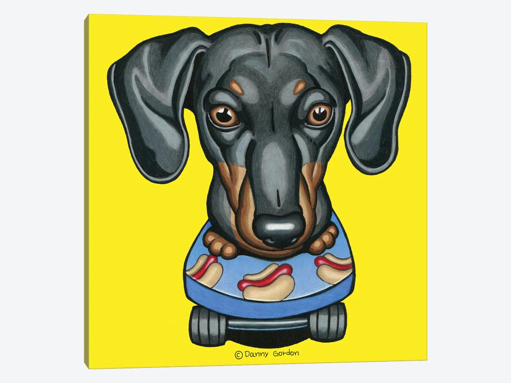 Dachshund Hotdog Skateboard by Danny Gordon 1-piece Canvas Art
