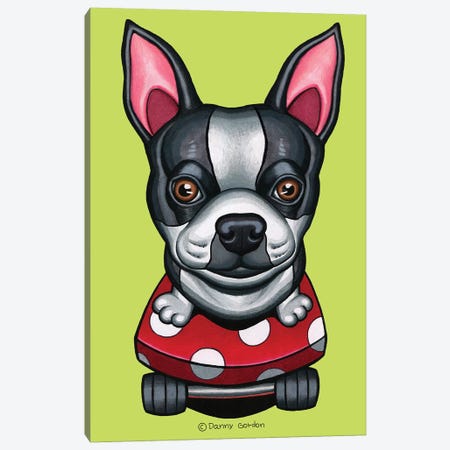 Boston Terrier Skateboard Lime Canvas Print #DNG136} by Danny Gordon Canvas Artwork