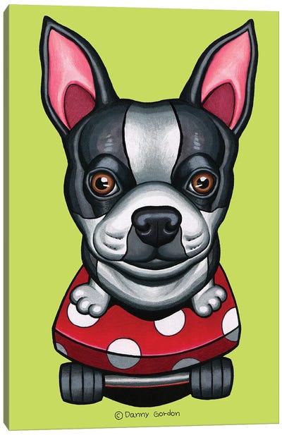 Boston Terrier Skateboard Lime Canvas Art Print - Danny Gordon