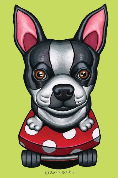 Boston Terriers: Boston Terrier Skateboard Lime by Danny Gordon