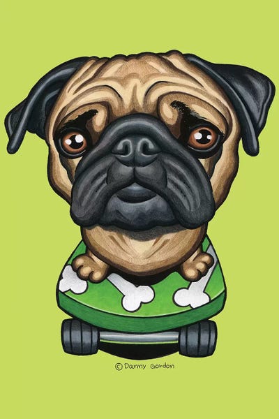Pugs: Pug Skateboard Bones Lime by Danny Gordon