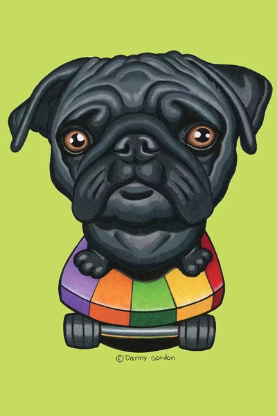 Pug Skateboard Stripes Lime by Danny Gordon framed wall art