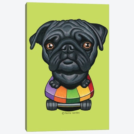Pug Skateboard Stripes Lime Canvas Print #DNG141} by Danny Gordon Canvas Wall Art