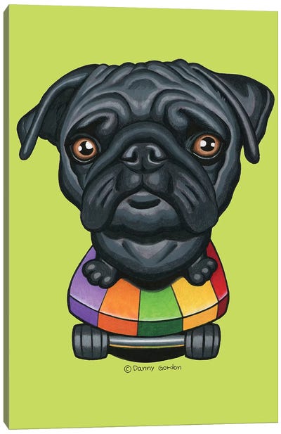 Pug Skateboard Stripes Lime Canvas Art Print - Danny Gordon