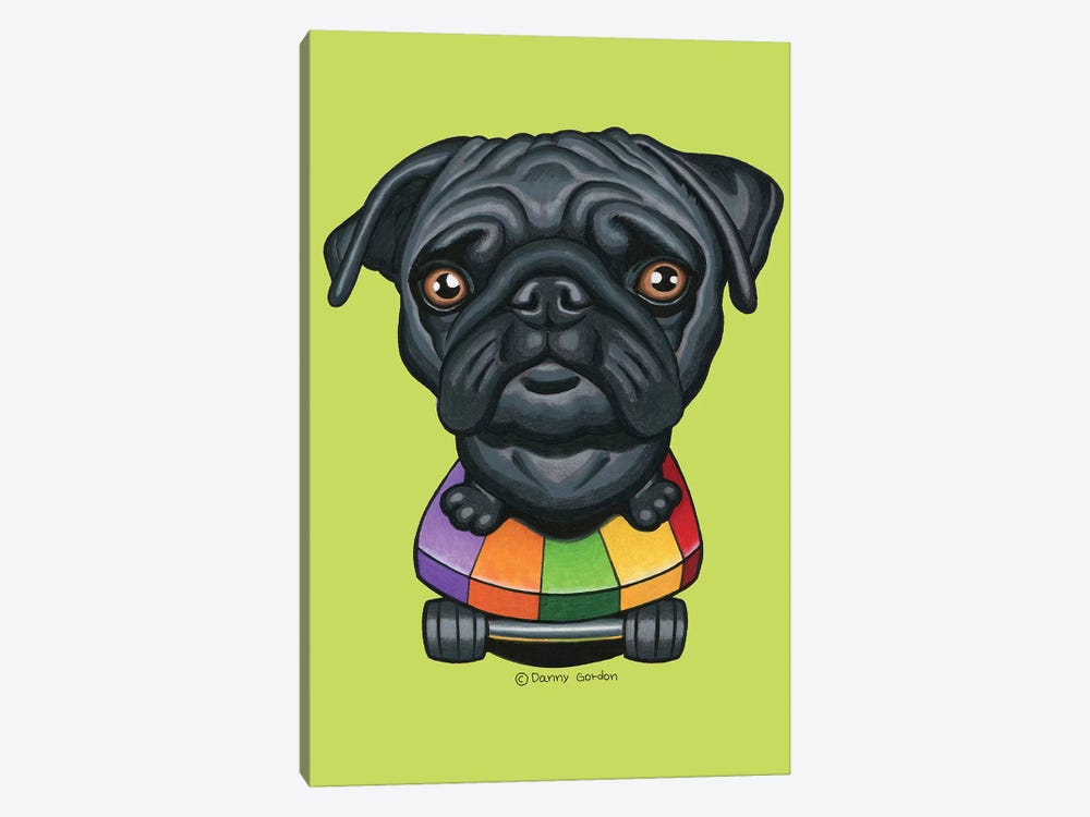 Pug Skateboard Stripes Lime by Danny Gordon 1-piece Canvas Wall Art