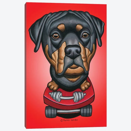 Rottweiler Skateboard Dumbell Radial Red Canvas Print #DNG142} by Danny Gordon Canvas Artwork