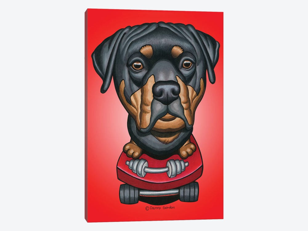 Rottweiler Skateboard Dumbell Radial Red by Danny Gordon 1-piece Canvas Art Print