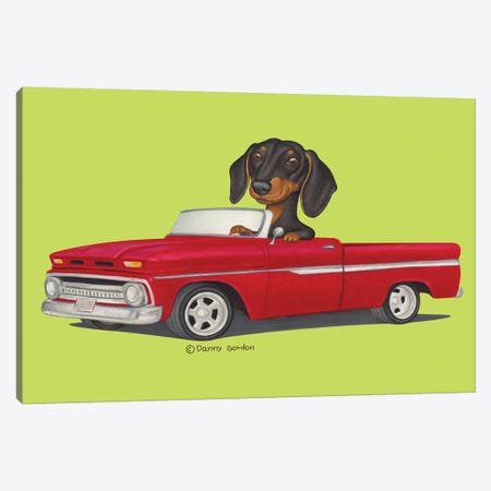 Dacshund Red Truck Lime Canvas Print #DNG144} by Danny Gordon Canvas Print