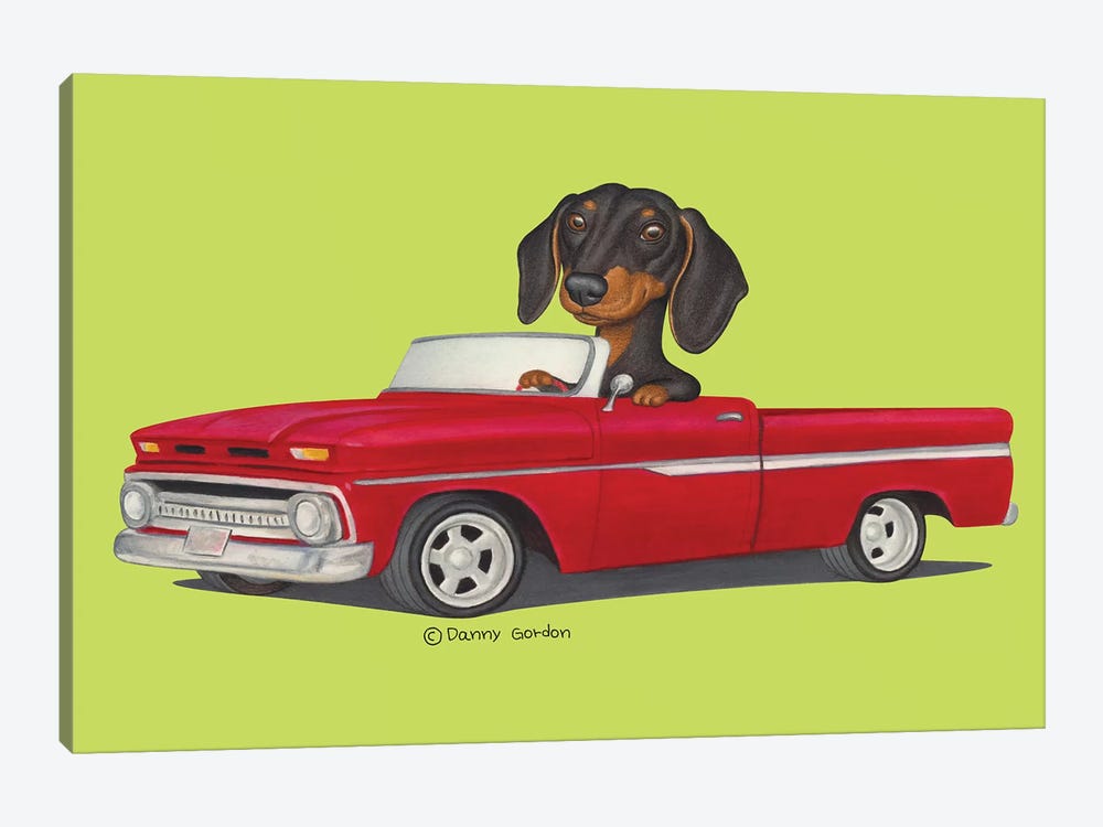 Dacshund Red Truck Lime by Danny Gordon 1-piece Art Print