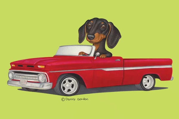 Dachshunds: Dacshund Red Truck Lime by Danny Gordon