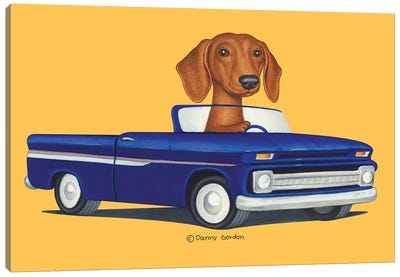 Dachshund Blue Truck Orange Canvas Art Print - Pet Dad
