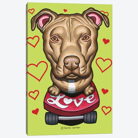 Pit Bull Skateboard Love Hearts Canvas Print #DNG147} by Danny Gordon Canvas Art Print