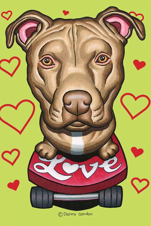 Pit Bull Skateboard Love Hearts