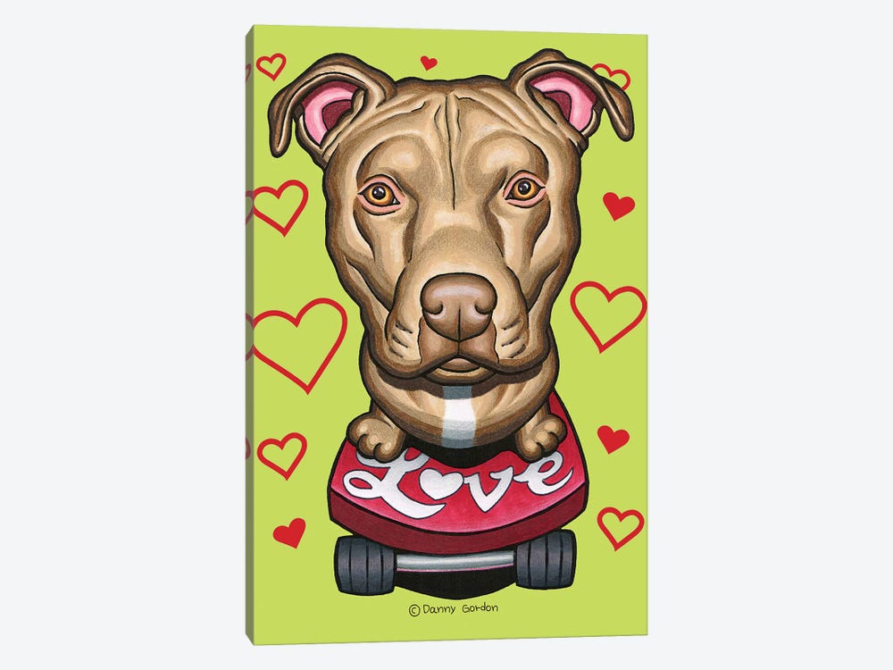Pit Bull Skateboard Love Hearts by Danny Gordon 1-piece Canvas Art