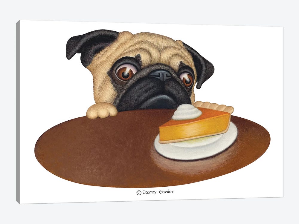 Pug With Pie No Sign by Danny Gordon 1-piece Canvas Art Print