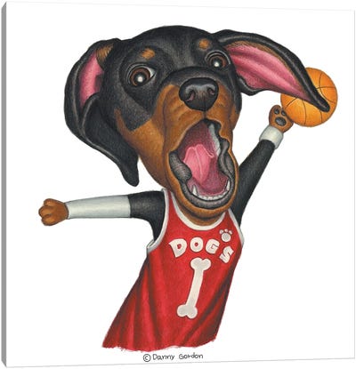 Dachshund Basketballer Canvas Art Print - Danny Gordon