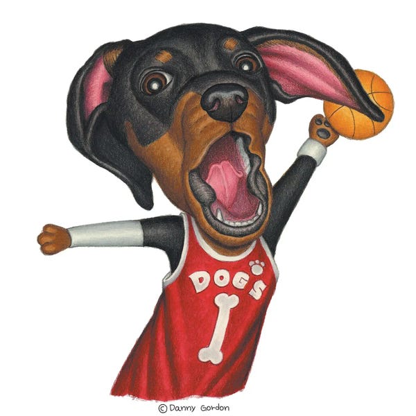 Kids Sports Art: Dachshund Basketballer by Danny Gordon