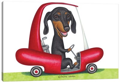 Black Dachshund in Golf Cart Canvas Art Print - Danny Gordon