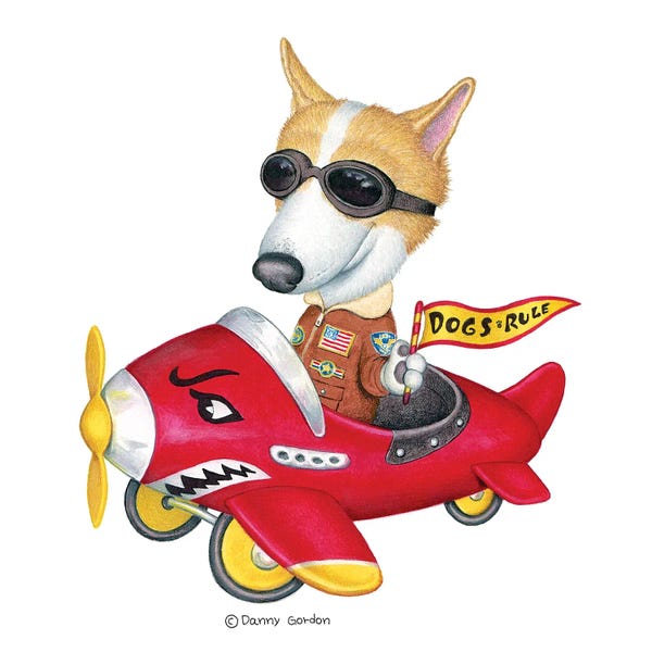 Kids Transportation Art: Corgi in Red Plane by Danny Gordon