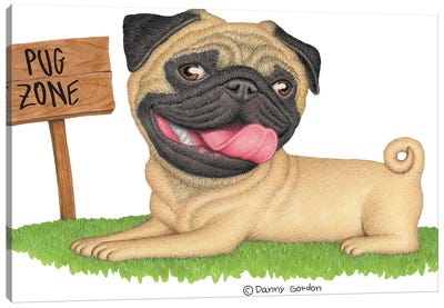 Pug On Grass Canvas Art Print - Pug Art