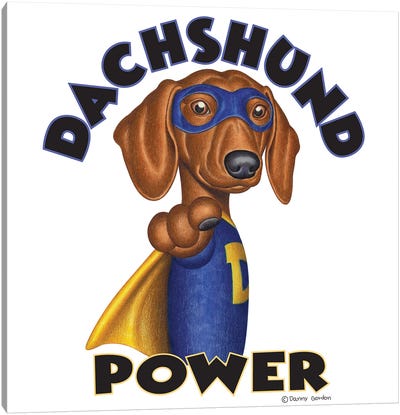 Dachshund Power Super Hero Canvas Art Print - Dachshund Art