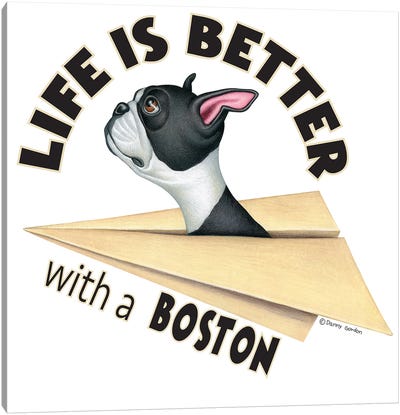 Boston Terrier Plane Life is Better Canvas Art Print - Boston Terrier Art