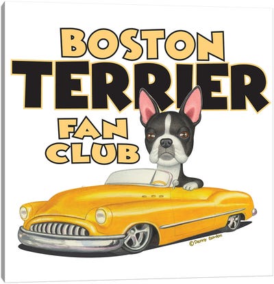 Boston terrier Yellow Car Fan Club Canvas Art Print - Boston Terrier Art