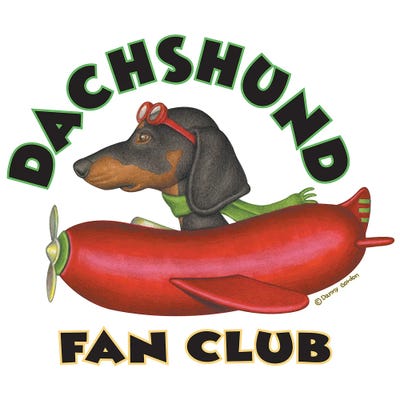 Black Dachshund Sausage Plane Fan Club by Danny Gordon metal wall art